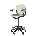 Beige Leisure Chair with Armrests and Black Swivel Base on Wheels