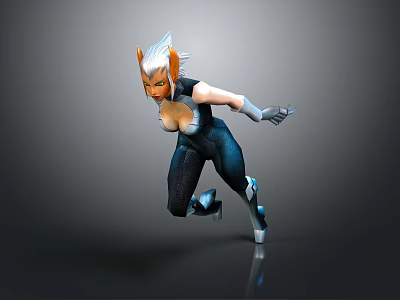 3D Rendered Game and Movie Character With White Horned Hair In Tight Fitting Suit And Dynamic Running Pose 3d model