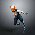 3D Rendered Game and Movie Character With White Horned Hair In Tight Fitting Suit And Dynamic Running Pose