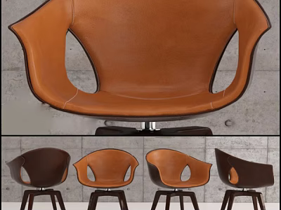 Modern Brown Leather Armchair With Hollow Armrests And Metal Legs Design 3d model