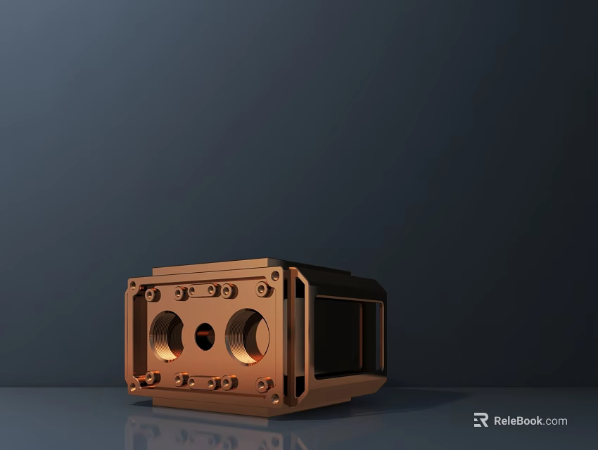 Copper Colored Metal Block Hardware Tool With Two Circular Holes And Bolts 3d model 