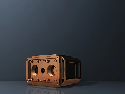 Copper Colored Metal Block Hardware Tool With Two Circular Holes And Bolts 3d model