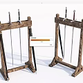 Wooden Sword Racks With Multiple Swords Placed On Display Stand 3d model