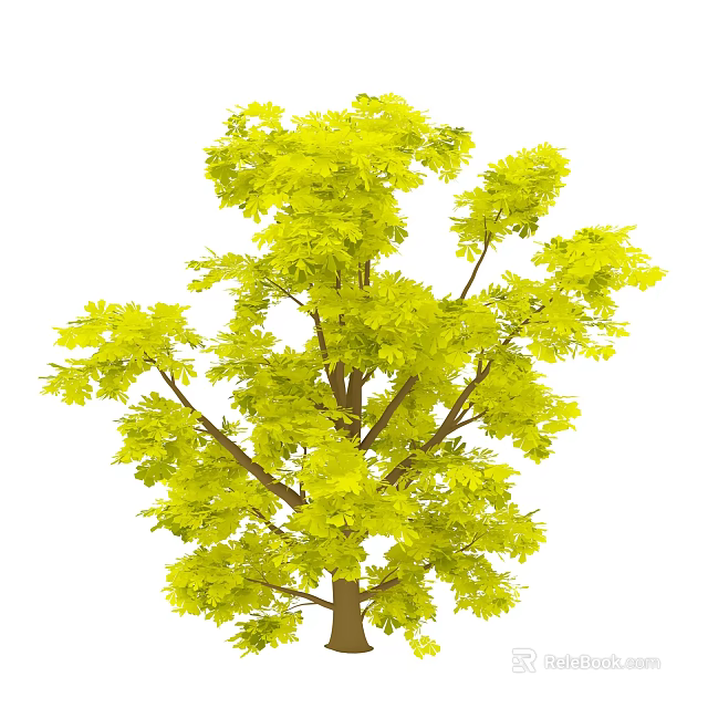 Lush Arbor Tree With Vibrant Yellow Leaves Dense Branches And Brown Trunk 3d model