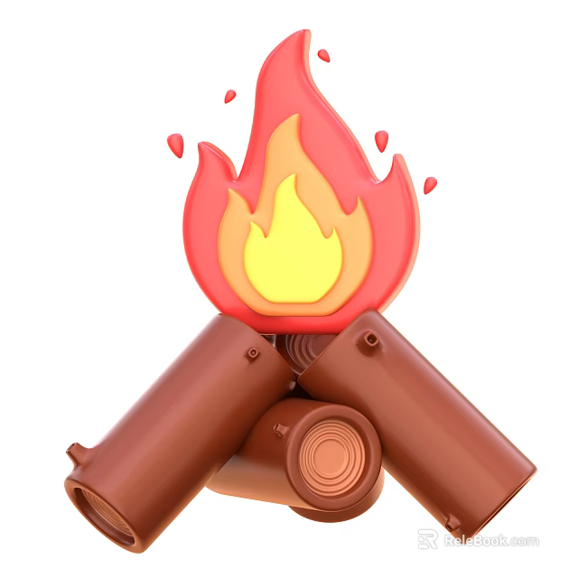 3D Stylish Decorative Ornament Set With Campfire Design Flaming Elements And Stacked Wooden Logs 3d model 