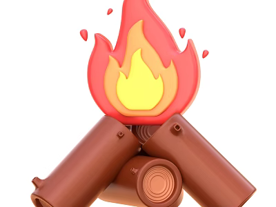 3D Stylish Decorative Ornament Set With Campfire Design Flaming Elements And Stacked Wooden Logs 3d model