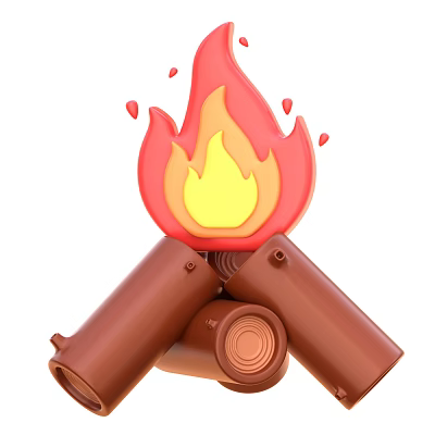 3D Stylish Decorative Ornament Set With Campfire Design Flaming Elements And Stacked Wooden Logs 3d model