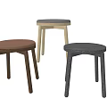 Modern Minimalist Stools With Wooden Legs And Leather Brown Gray Black Seats