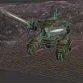 Futuristic Camouflage Tank With Mechanical Legs Firing Laser Beams In Mountain Terrain