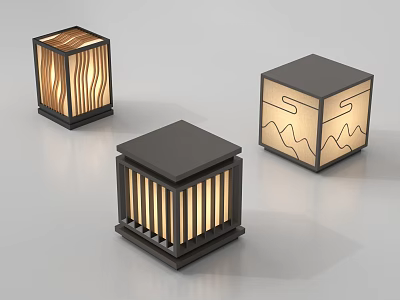 Square Outdoor Lights With Wavy Patterns And Mountain Designs For Decorative Use 3d model