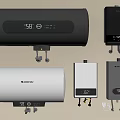 Modern Electric and Gas Water Heaters with Digital Displays and Various Designs