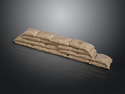 Brown Sandbags Stacked In Pyramid Formation For Barrier On Reflective Dark Background 3d model