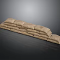 Brown Sandbags Stacked In Pyramid Formation For Barrier On Reflective Dark Background