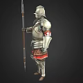 Game Movie Medieval Warrior Character With Plate Armor Helmet And Spear