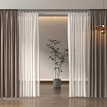 Double Layer Brown Curtains With White Sheer Panels For Modern Interior With Wooden Floor
