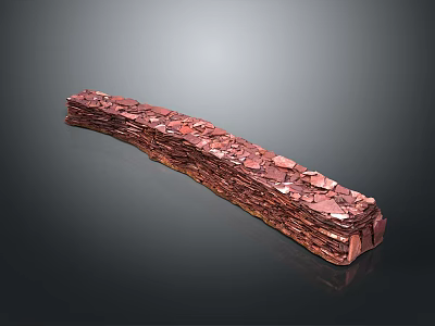 Abstract Red Layered Curved Sculpture With Textured Fragmented Stacked Structure 3d model