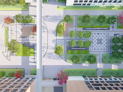 Courtyard Garden Landscaped Design Featuring Various Trees Plants Stone Pathways And Square Area 3d model