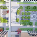 Courtyard Garden Landscaped Design Featuring Various Trees Plants Stone Pathways And Square Area