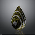 Shiny Teardrop Shaped Decorative Piece With Yellow White Spiral Patterns And Circular Ornament