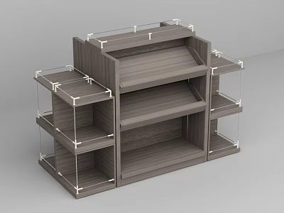 Modern Liquor Store Interior With Wooden Multi Tiered Shelves And Transparent Railings 3d model