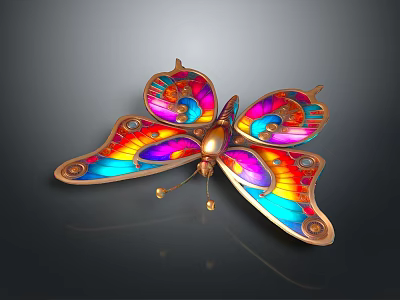 Vibrant Butterfly Shaped Home Decor Accessory With Colorful Wings Exquisite Design And Shiny Frame 3d model