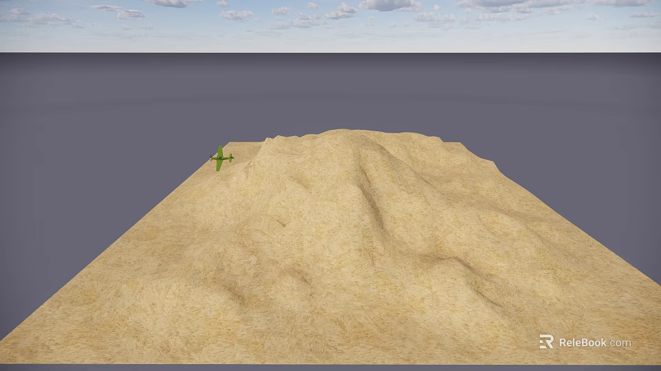 Scenic Desert Dune Landscape With Green Airplane Ocean And Cloudy Sky 3d model 