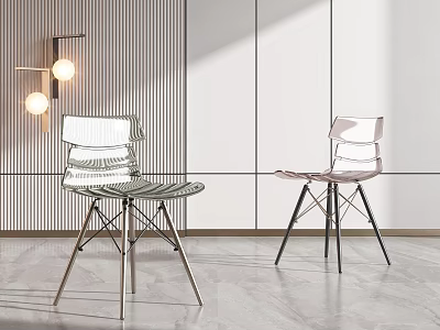 Stylish Modern Leisure Chairs With Metal Legs In Minimalist Interior And Striped Wall 3d model