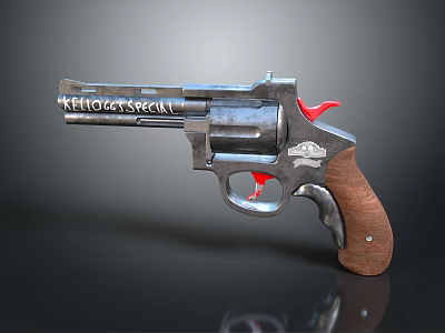 Vintage KELLOGG SPECIAL Revolver with Red Components Wooden Grip and Metal Body 3d model