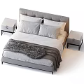 Modern Minimalist Double Bed With Soft Pillows Cozy Blanket And Nightstand