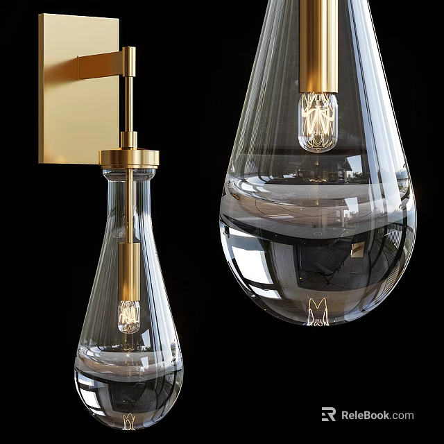 Modern Wall Sconces With Transparent Glass Teardrop Shades And Gold Metal Accents With Vintage Bulbs 3d model 