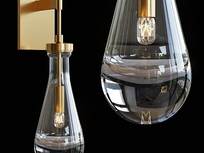 Modern Wall Sconces With Transparent Glass Teardrop Shades And Gold Metal Accents With Vintage Bulbs 3d model