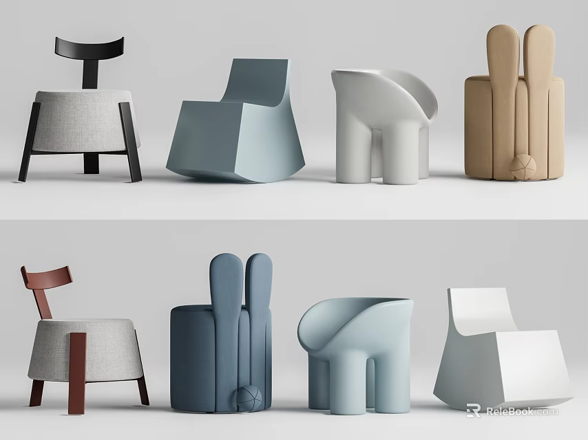 Stylish Children's Chairs with Various Creative Designs Comfortable Seats and Safe Construction for Kids 3d model 