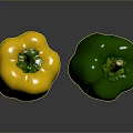 Fresh Yellow and Green Bell Peppers on Gray Background with Reflection