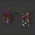 Traditional Wooden Office Desk With Green Felt Top Multiple Drawers Classic Design Shiny Surface