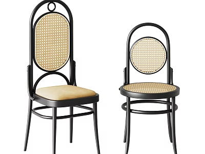 Modern Dining Chairs with Black Frame Rattan Backrest and Beige Seat Design 3d model