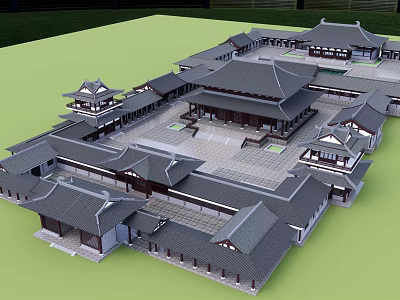Traditional Ancient Chinese Architecture Complex Featuring Courtyard Symmetrical Layout And Grey Tiles 3d model
