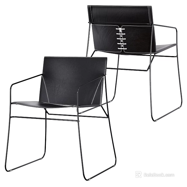 Modern Black Chairs with Metal Frame and Leather Seat Design 3d model 