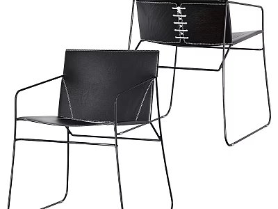 Modern Black Chairs with Metal Frame and Leather Seat Design 3d model