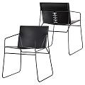 Modern Black Chairs with Metal Frame and Leather Seat Design