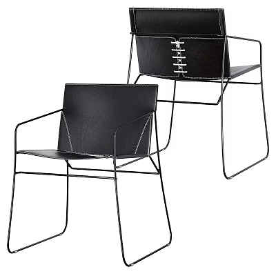 Modern Black Chairs with Metal Frame and Leather Seat Design 3d model