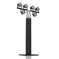 Modern Outdoor Light With Tall Black Pole And Multiple Illuminating Heads