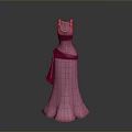 Man Wearing Pink Sling Long Dress With Purple Waist Belt And Flared Skirt Against Gradient Background