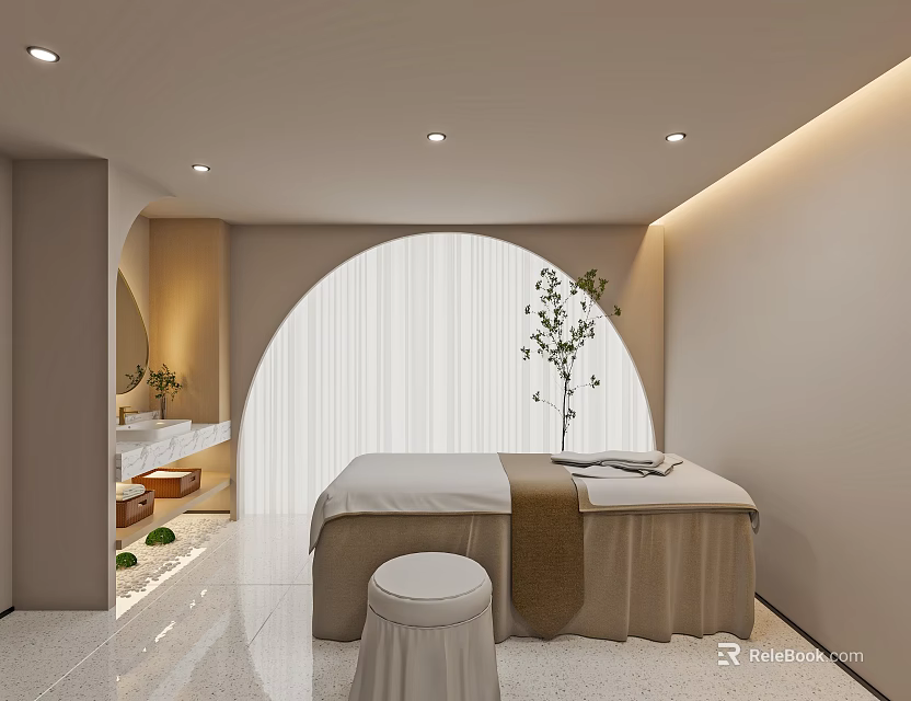 Serene SPA Interior With Massage Bed And Natural Light 3d model 