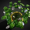 Lush Indoor Plant With Green And Silver Leaves In Yellow Pot