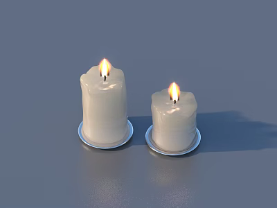 Two Lit White Candles On Small Plates For Household Essentials 3d model