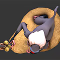 Anthropomorphic Baboon Character Holding Staff With Fruits 3D Model Standing On Base