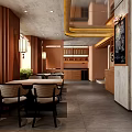Hot Pot Restaurant Interior With Wooden Decor Dining Tables Chairs And Menu Board