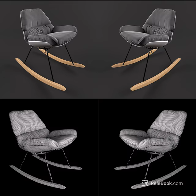 Modern Leisure Rocking Chair With Padded Seat And Wooden Rockers 3d model 