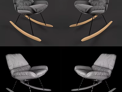 Modern Leisure Rocking Chair With Padded Seat And Wooden Rockers 3d model