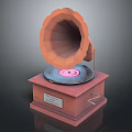 Vintage Gramophone Design With Wooden Base Brass Horn And Vinyl Record
